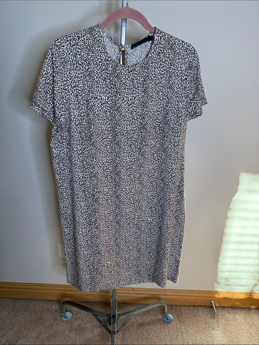 Jenni Kayne Palmer Crepe T-Shirt Dress Leopard Short Sleeve Medium M $245